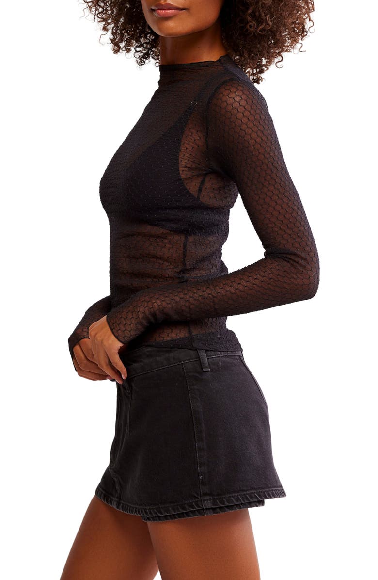 Free People Minding My Business Sheer Top, Alternate, color, Black Combo