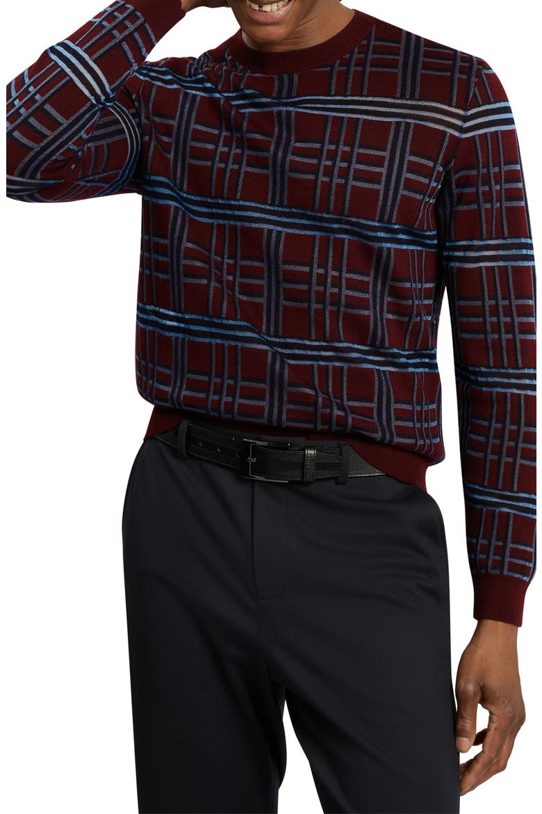 Eatton Plaid Crewneck Sweater, Alternate, color, MAROON