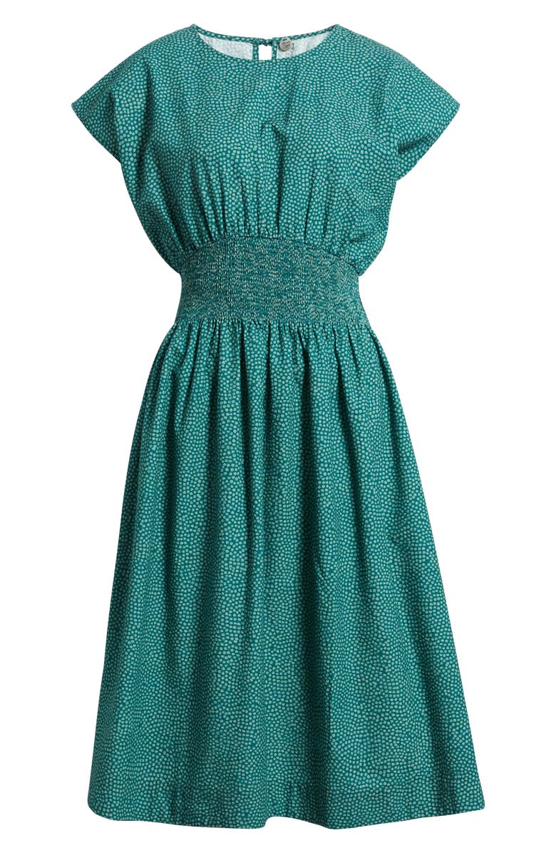 MARGARET O'LEARY Valencia Print Smocked Waist Midi Dress, Alternate, color, Teal Spots