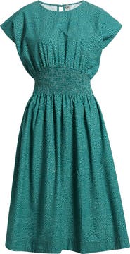 MARGARET O'LEARY Valencia Print Smocked Waist Midi Dress