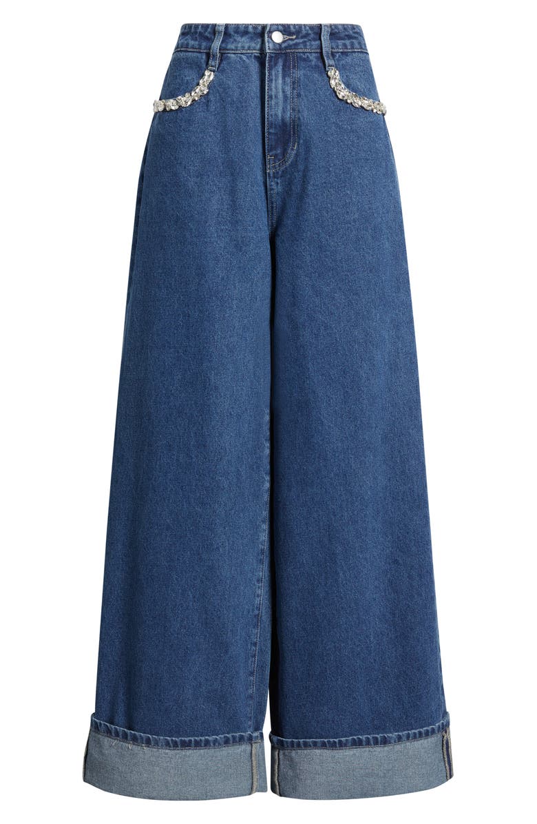 PTCL Embellished High Waist Cuffed Wide Leg Jeans, Alternate, color, Rinse Wash