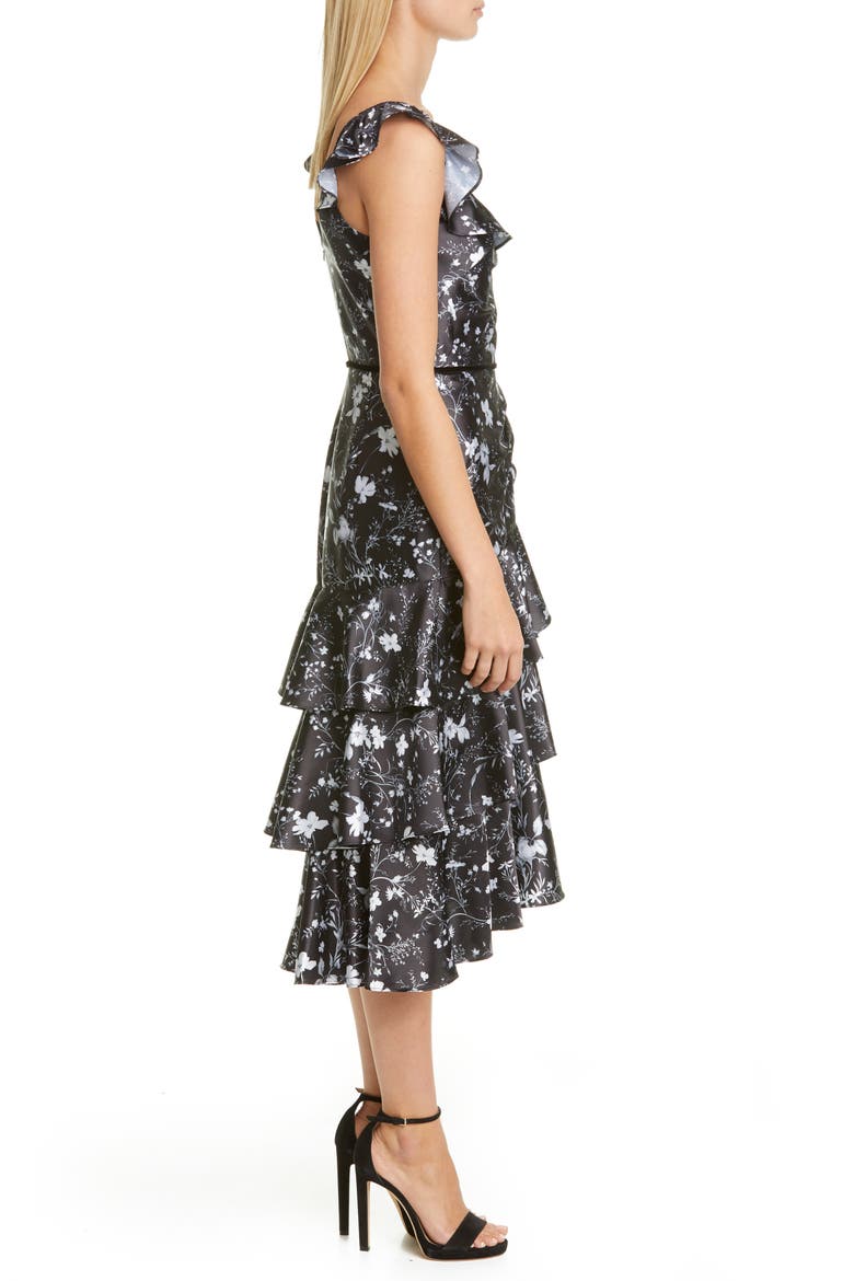 Ruffle Charmeuse Cocktail Dress, Alternate, color, BLACK