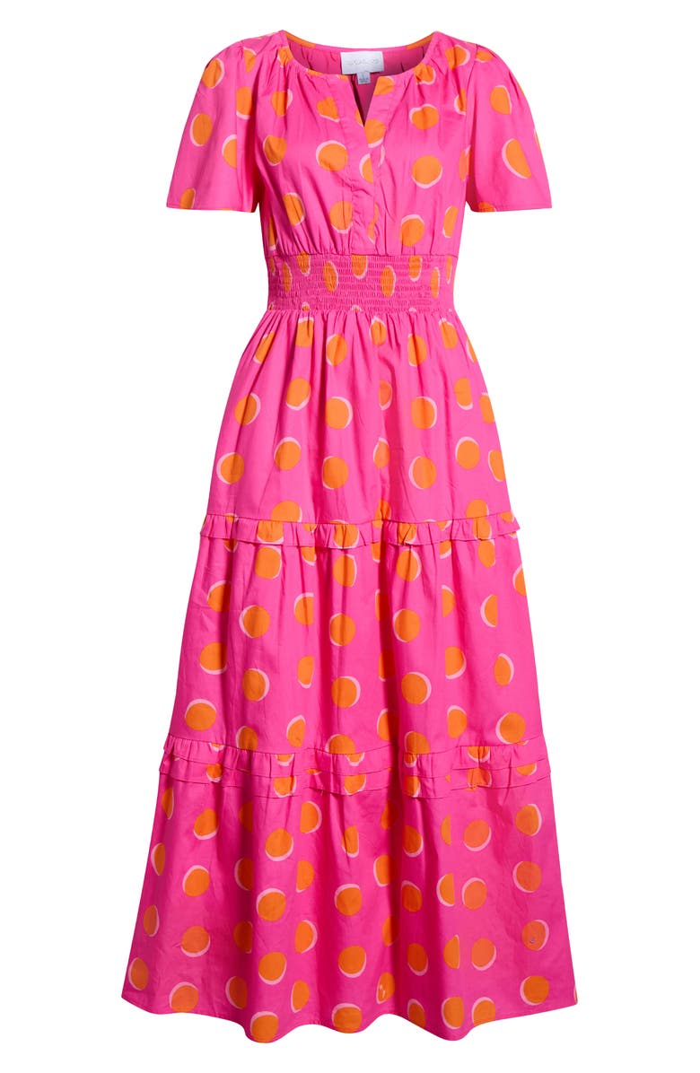 SUGARLIPS Rosy Polka Dot Tiered Cotton Poplin Maxi Dress, Alternate, color, 