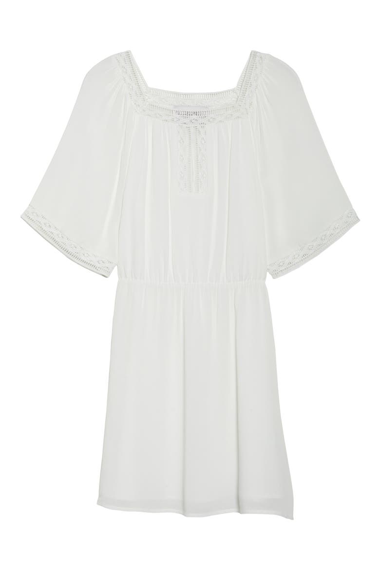 Lace Trim Peasant Minidress, Alternate, color, IVORY
