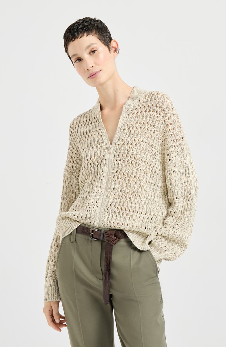 Brunello Cucinelli Dazzling braids cardigan, Alternate, color, Beige