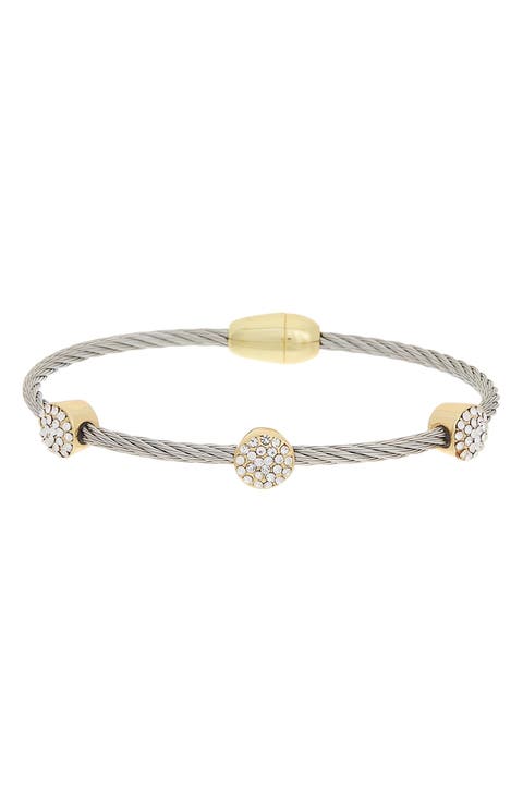 Two-Tone Pavé Cubic Zirconia Station Bangle Bracelet