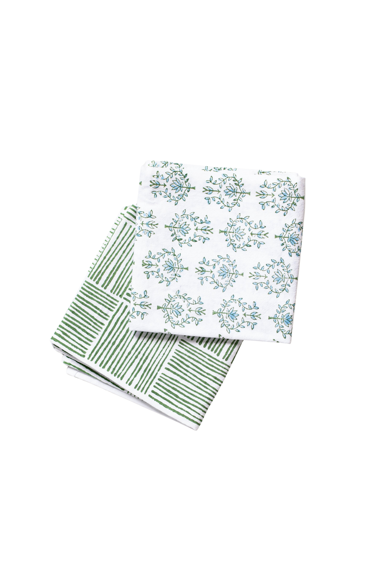 Tea Towel Set - Lotus & Stripe, Main, color, Sage