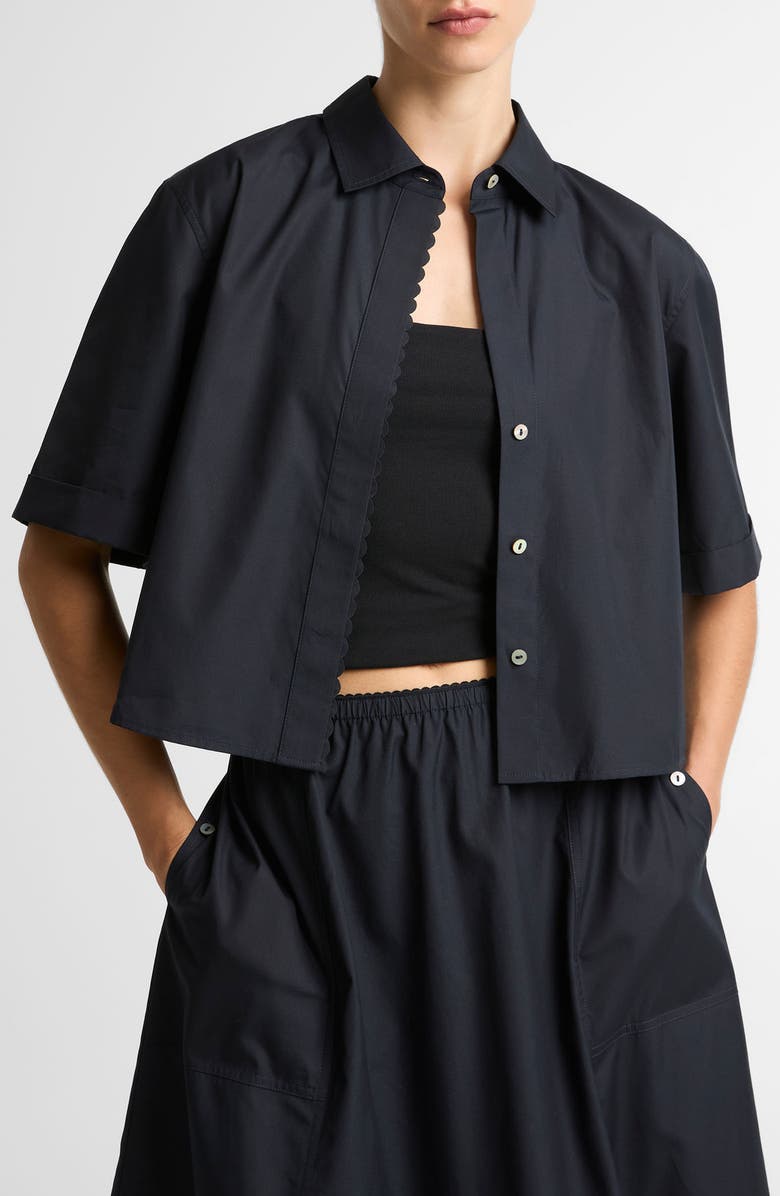 Vince Scallop Detail Short Sleeve Cotton Button-Up Shirt, Alternate, color, Eclipse