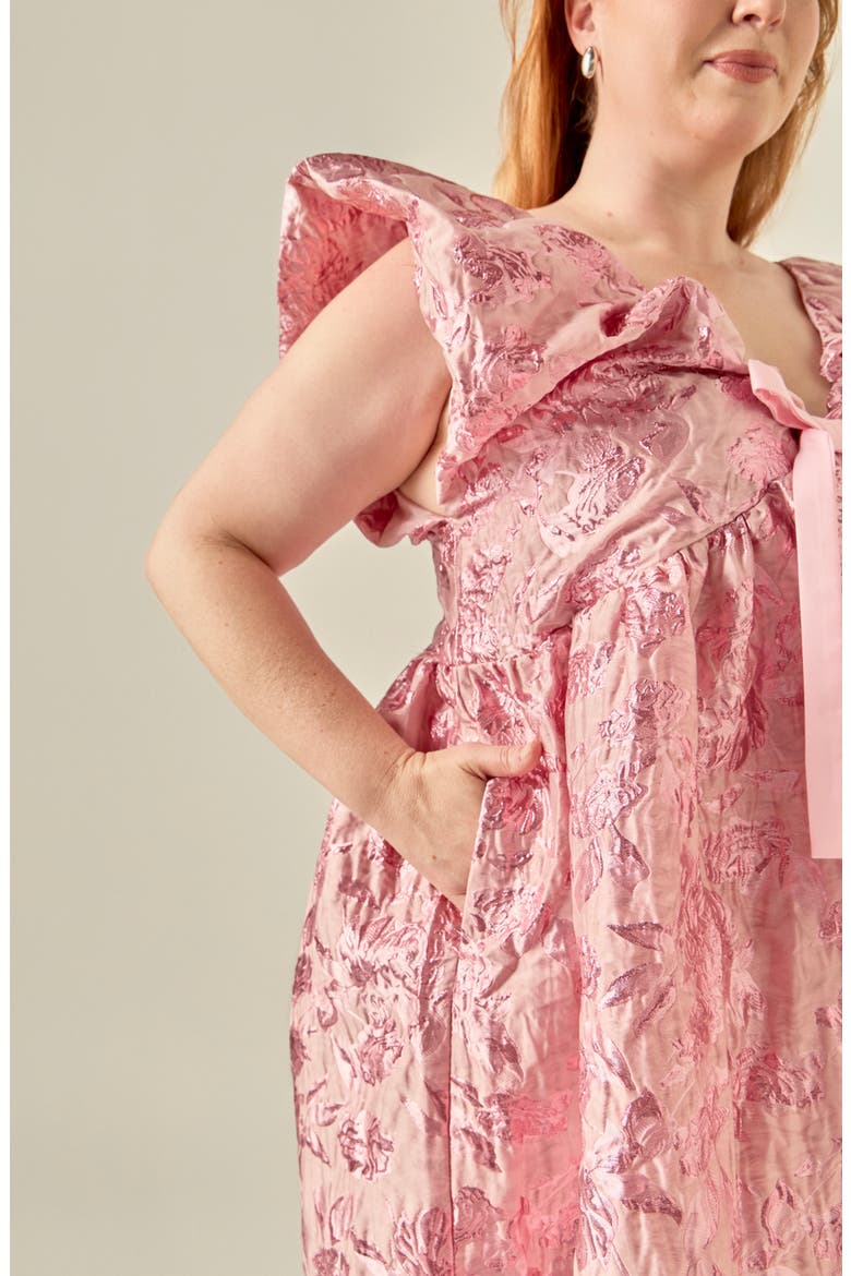 Floral Jacquard Babydoll Minidress, Alternate, color, PINK