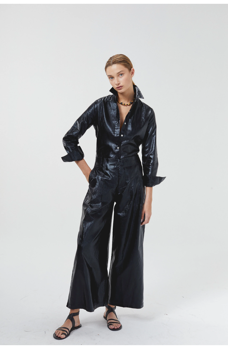 LANHTROPY Culotte Metallic Linen Pant, Main, color, Black