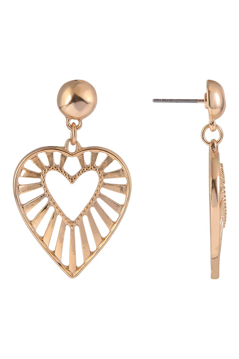 Open Heart Drop Earrings, Alternate, color, GOLD