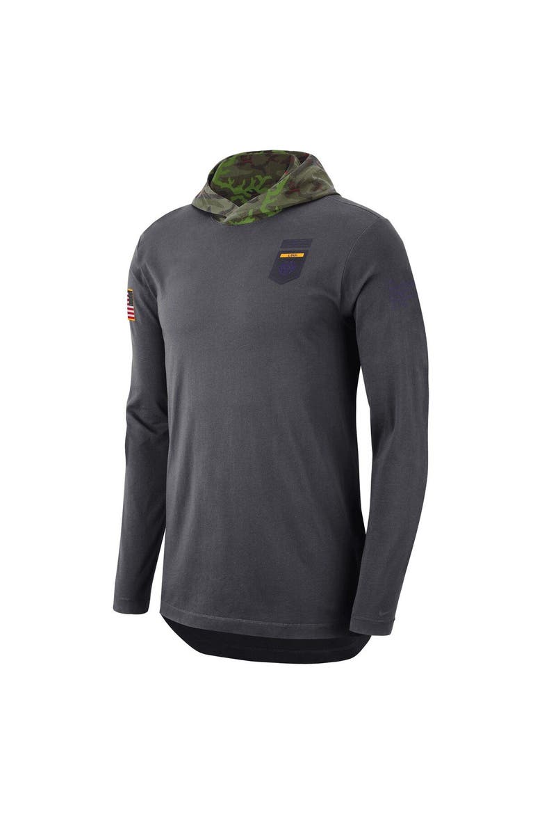 Men's Nike Anthracite LSU Tigers Military Long Sleeve Hoodie T-Shirt, Alternate, color, Anthracite