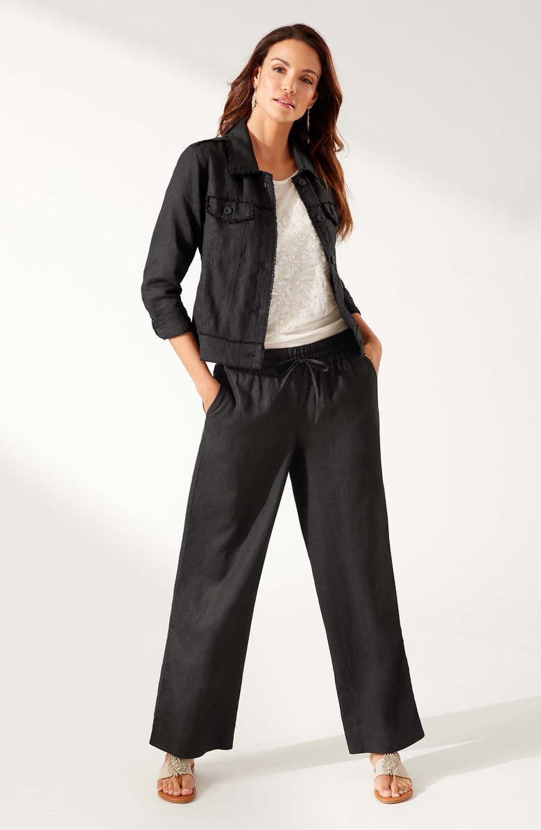 Tommy Bahama Two Palms High Waist Linen Pants, Alternate, color, Black