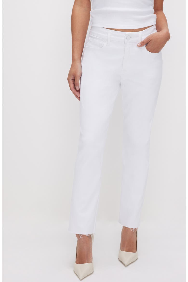 Good Petite Raw Hem Straight Leg Jeans, Main, color, WHITE037