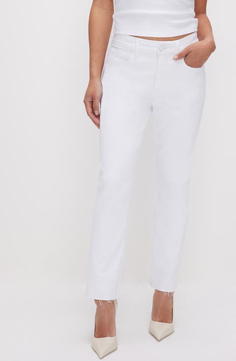 Good Petite Raw Hem Straight Leg Jeans (White 037) (Regular & Plus)