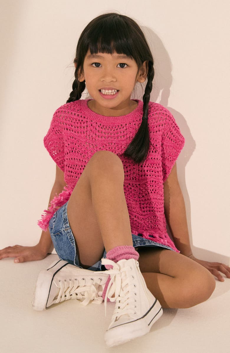 NEXT Kids' Open Stitch Tassel Trim Sweater, Alternate, color, Pink