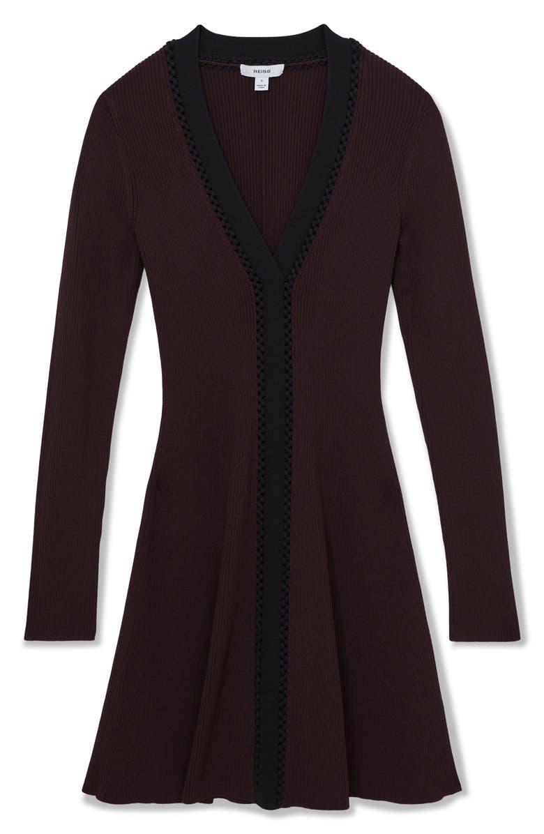 Reiss Alma Long Sleeve Rib Minidress, Alternate, color, Burgundy/Black