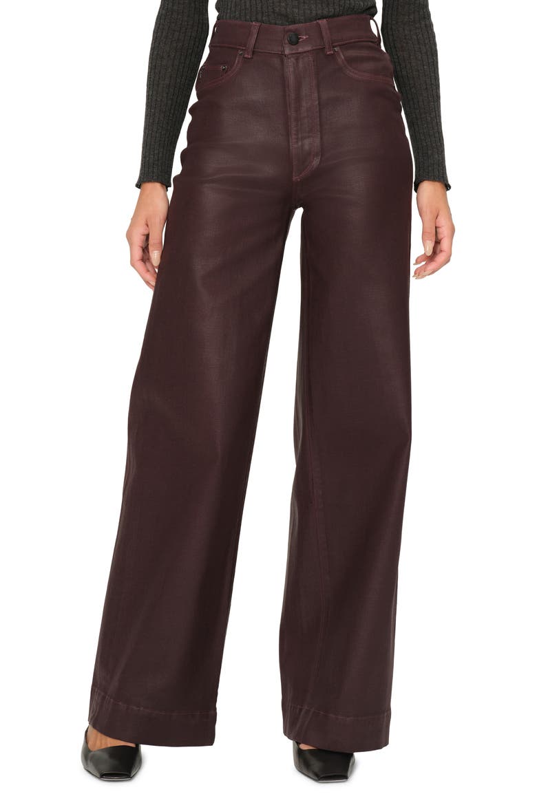 Hepburn Wide Leg High Rise Coated Jeans, Main, color, MULBERRY