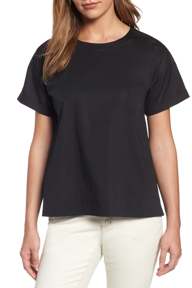 Stretch Organic Cotton Top, Main, color, BLACK