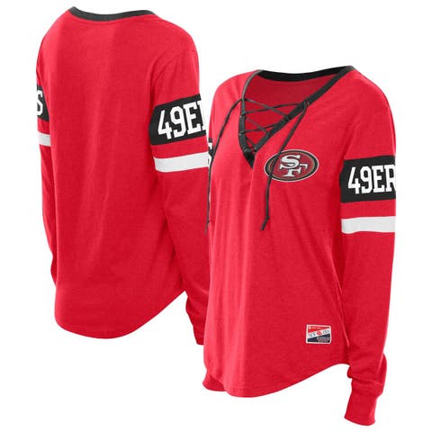Women's New Era  Scarlet San Francisco 49ers Throwback Lace-Up Long-Sleeve T-Shirt