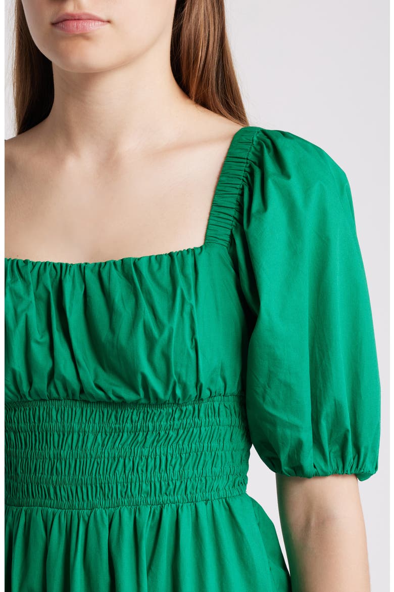 Smocked Puff Sleeve Midi Dress, Alternate, color, GREEN MEDIUM