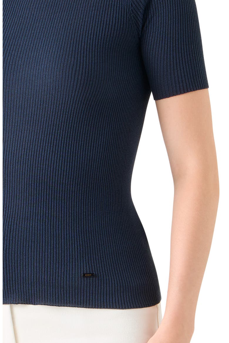 Short Sleeve Silk & Cotton Rib Sweater, Alternate, color, NAVY
