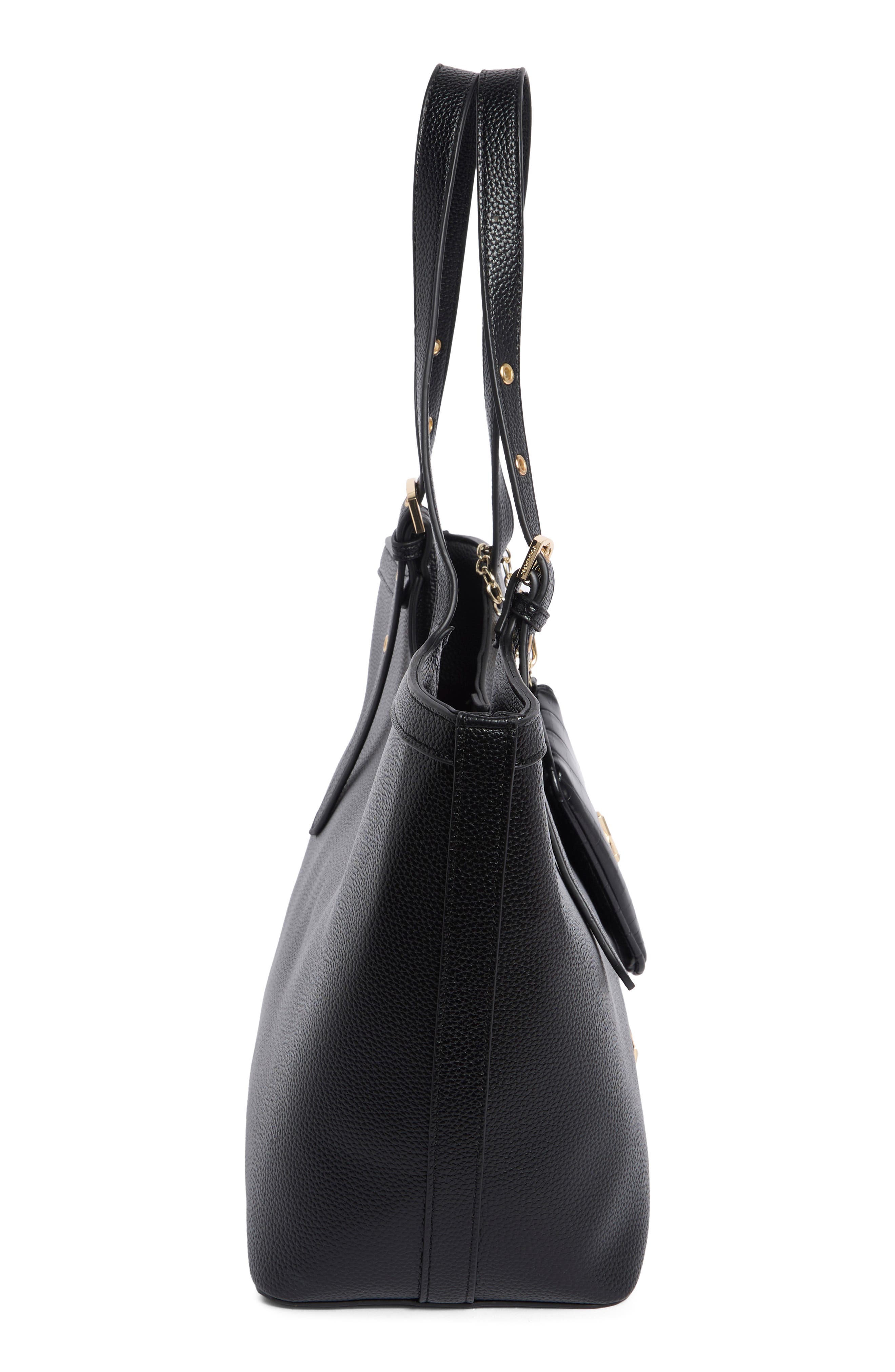 Amelie Faux Leather Bucket Tote, Alternate, color, BLACK