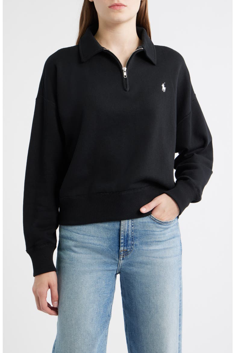 Cotton Blend Fleece Quarter-Zip Sweatshirt, Main, color, POLO BLACK
