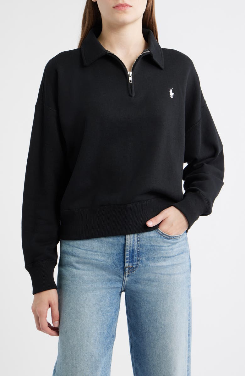 Polo Ralph Lauren Cotton Blend Fleece Quarter-Zip Sweatshirt, Main, color, Polo Black