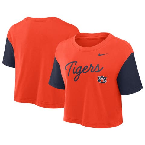Women's Nike Orange/Navy Auburn Tigers Color-Block Script Cropped T-Shirt