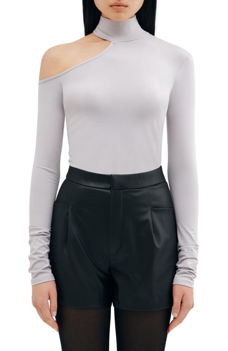 Two Lines by Marcella Elmhurst Cutout Turtleneck Top, Main, color, Storm Gray