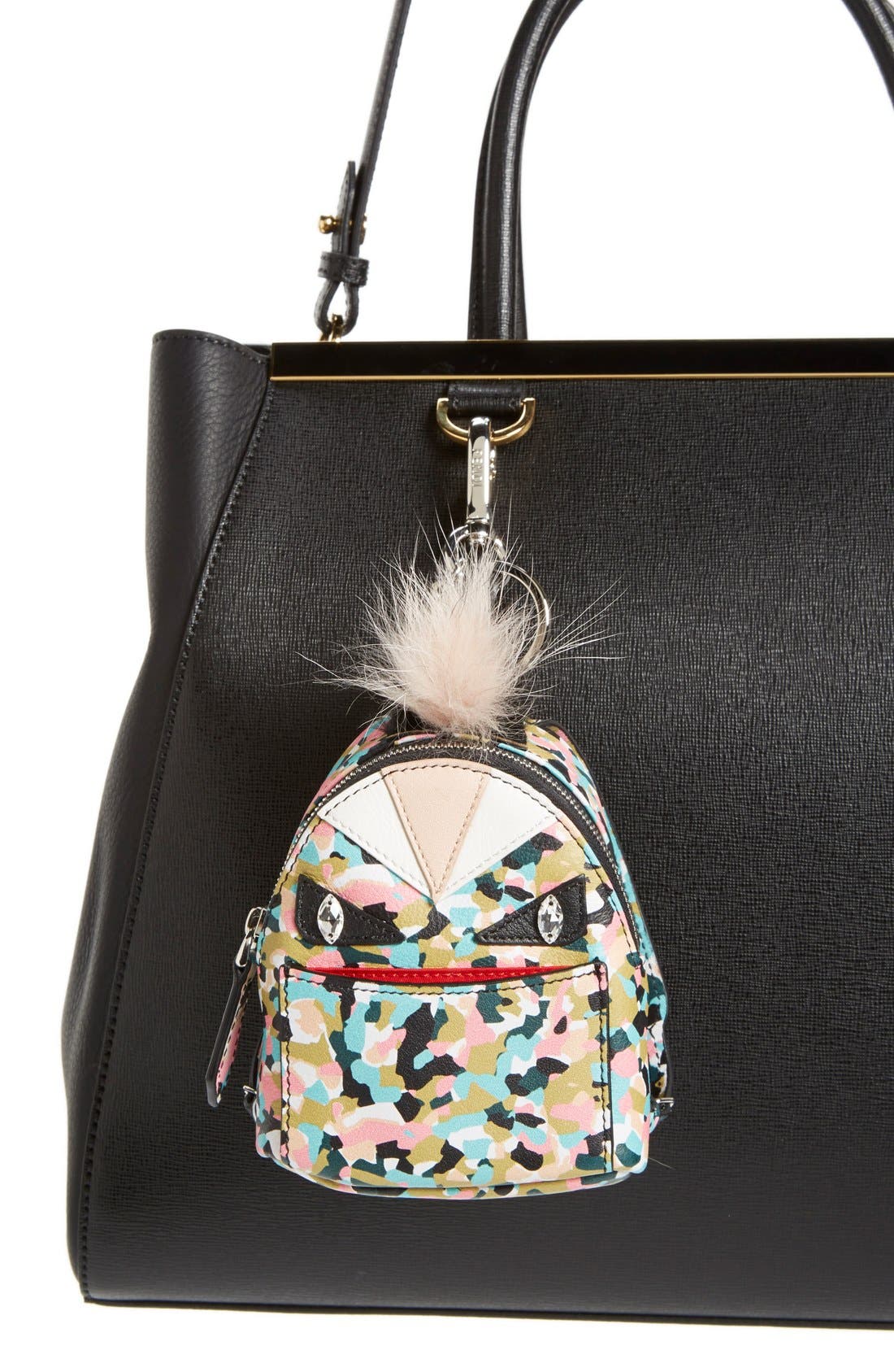 Fendi 'Granite' Genuine Fox & Nutria Fur Trim Backpack Bag Charm, Alternate, color, 