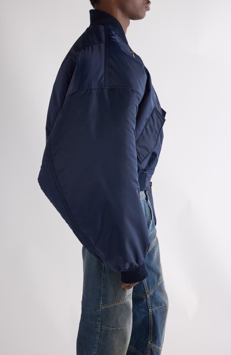 Balenciaga Round Satin Bomber Jacket, Alternate, color, Dark Navy