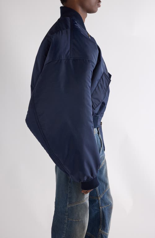 Balenciaga Round Satin Bomber Jacket In Dark Navy