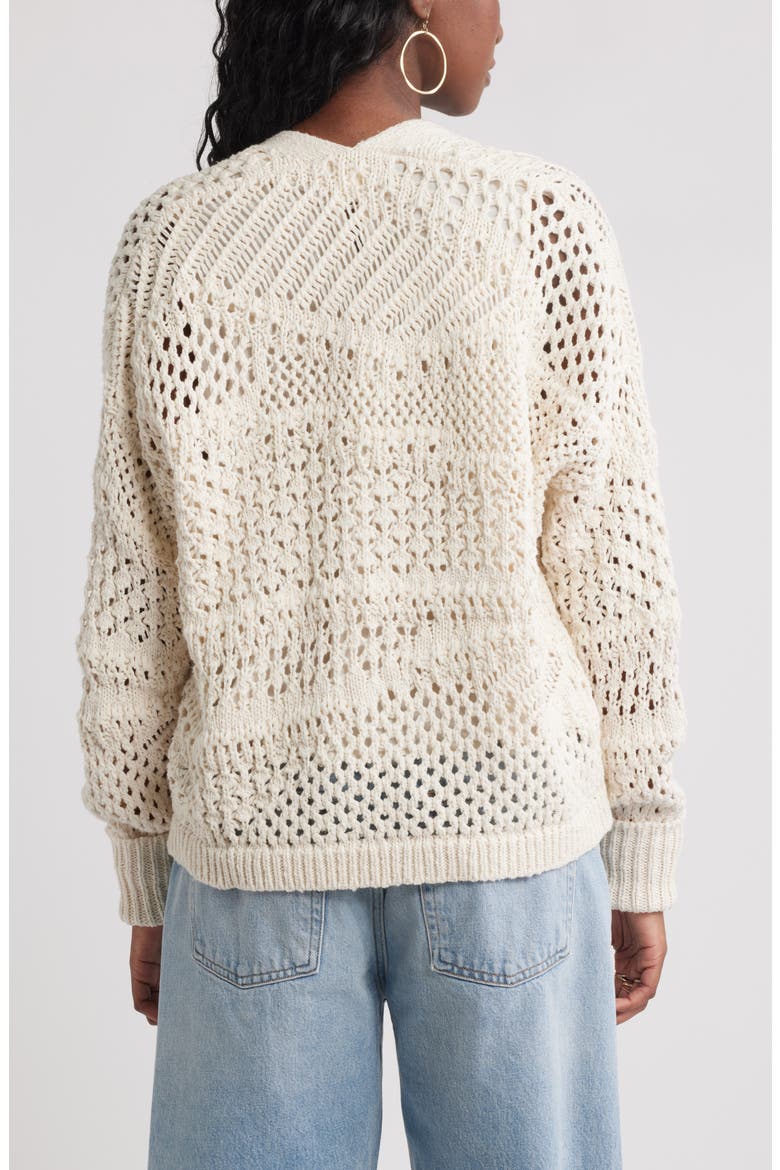 Openwork Slouchy Cotton Cardigan, Alternate, color, IVORY DOVE