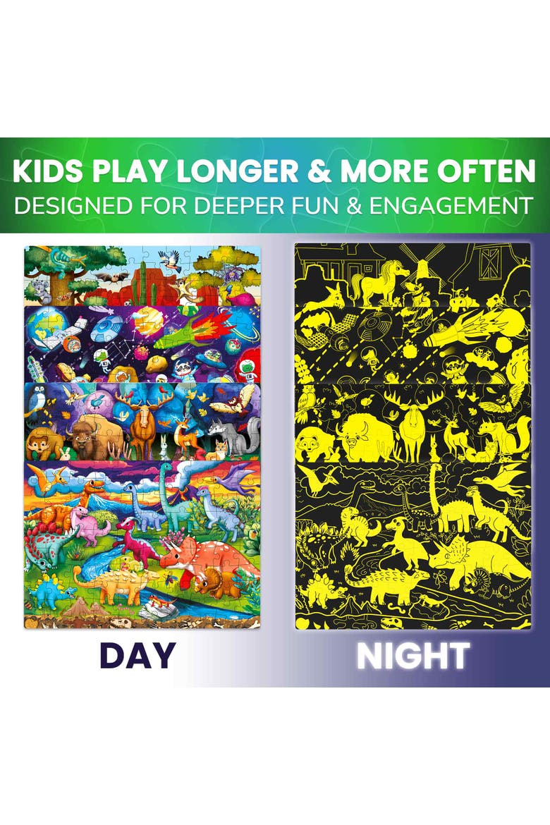 4x100 Piece Glow-in-The-Dark Kids Jigsaw Puzzles, Alternate, color, Dinos & Forest