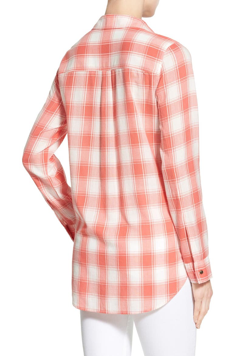 Check Print Popover Shirt, Alternate, color, CORAL- IVORY DOBBY PLAID