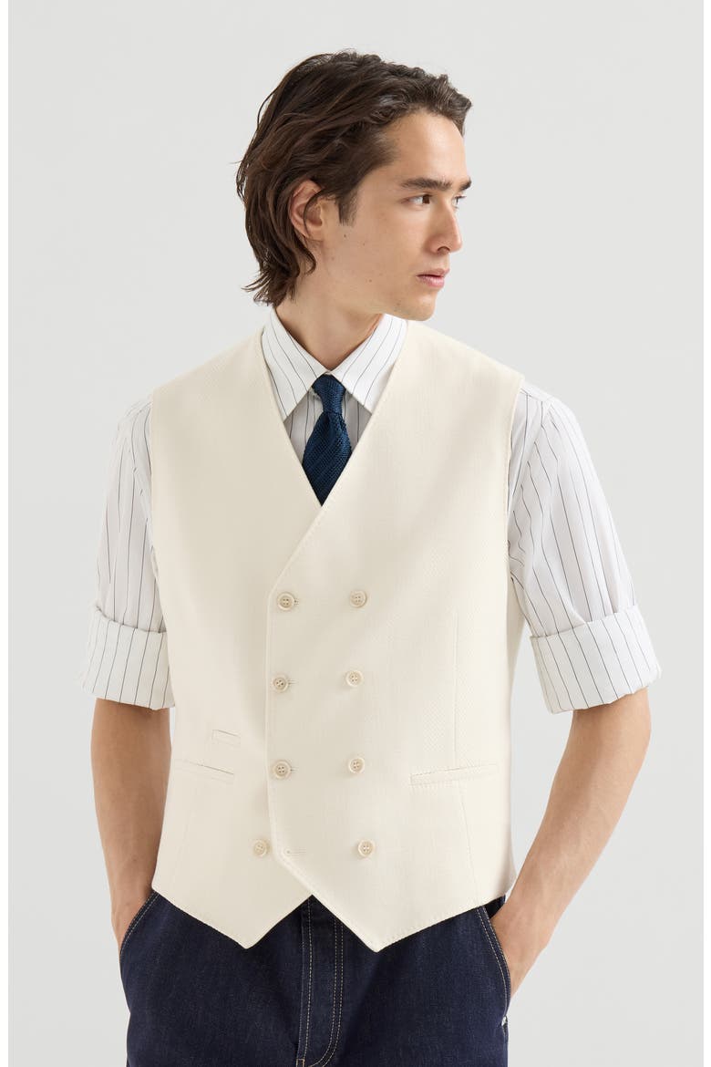 Virgin Wool And Cotton Chevron One-and-a-half Breasted Waistcoat, Main, color, Panama