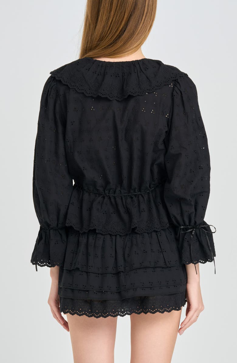 WAYF Sophia Eyelet Lace Trim Babydoll Crop Top, Alternate, color, Black