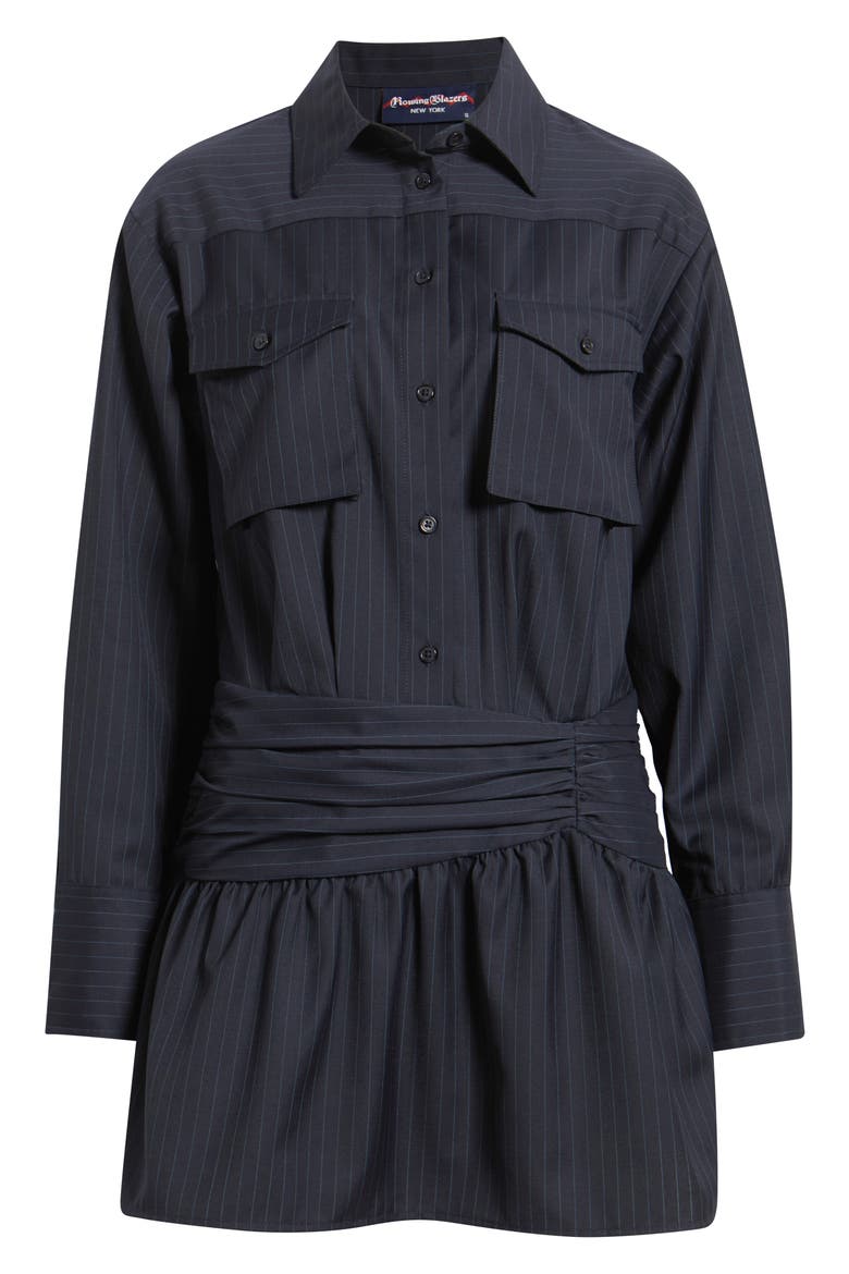 Pinstripe Long Sleeve Wool Blend Mini Shirtdress, Alternate, color, NAVY
