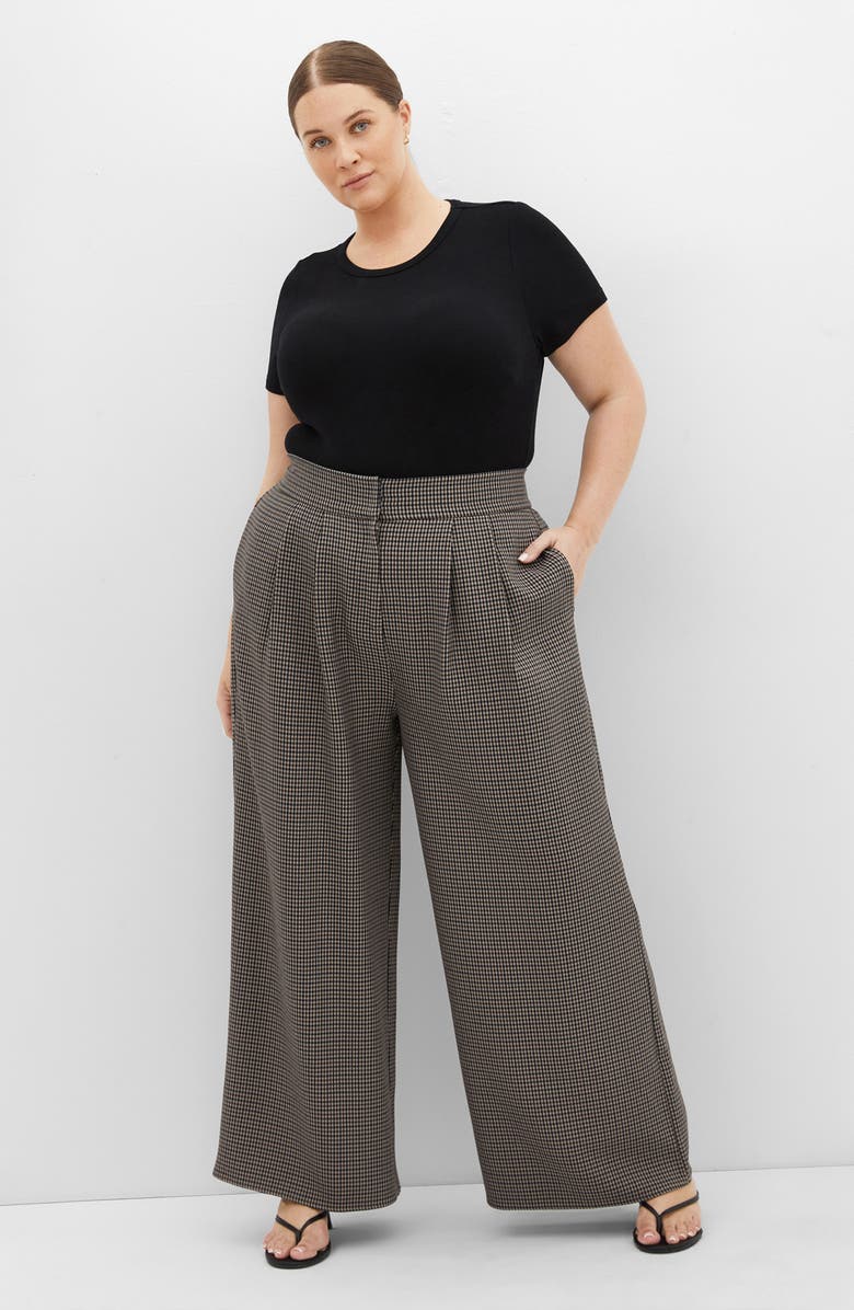 City Chic Tiana Houndstooth Check Wide Leg Pants, Alternate, color, Plaid