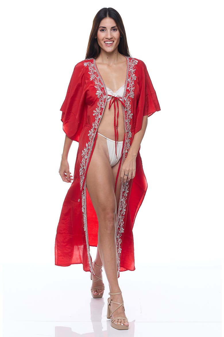 Embellished Longline Duster, Alternate, color, RED