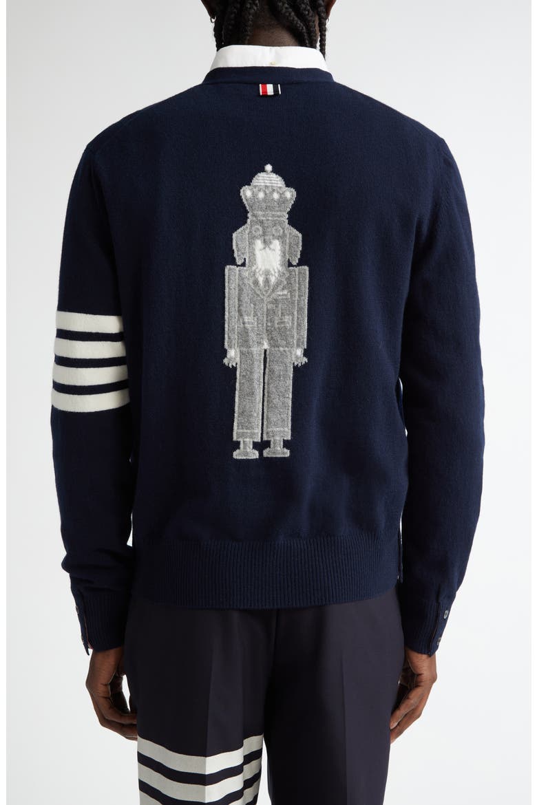 Holiday Hector Nutcracker 4-Bar Virgin Wool Cardigan, Alternate, color, NAVY