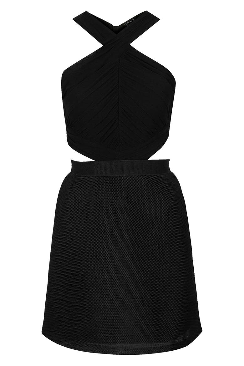 Halter Skater Dress, Alternate, color, BLACK
