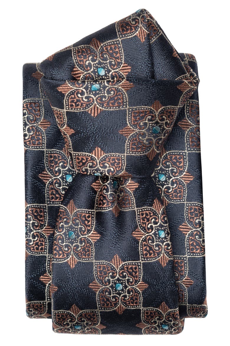 Amalfi - Extra Long Silk Jacquard Tie for Men, Alternate, color, Navy and Copper Rose