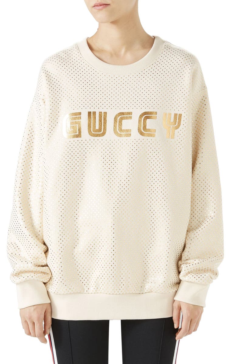 Gucci Metallic Logo Sweatshirt, Main, color, 