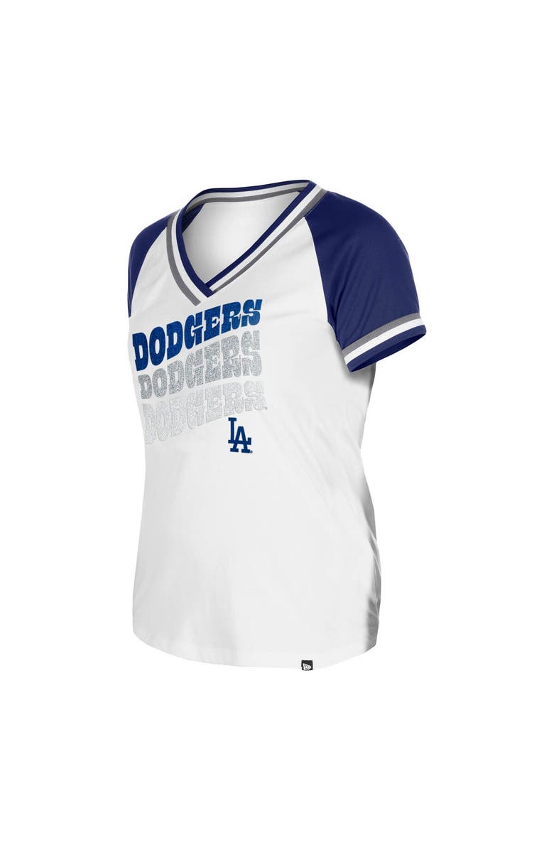 New Era Women's New Era White Los Angeles Dodgers Jersey Double Binding Raglan V-Neck T-Shirt, Alternate, color, 