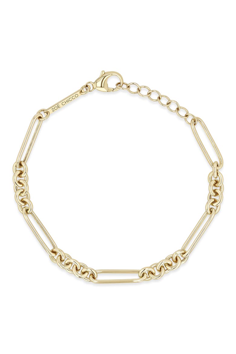 Mix Paper Clip Rolo Chain Bracelet, Alternate, color, 14K YELLOW GOLD