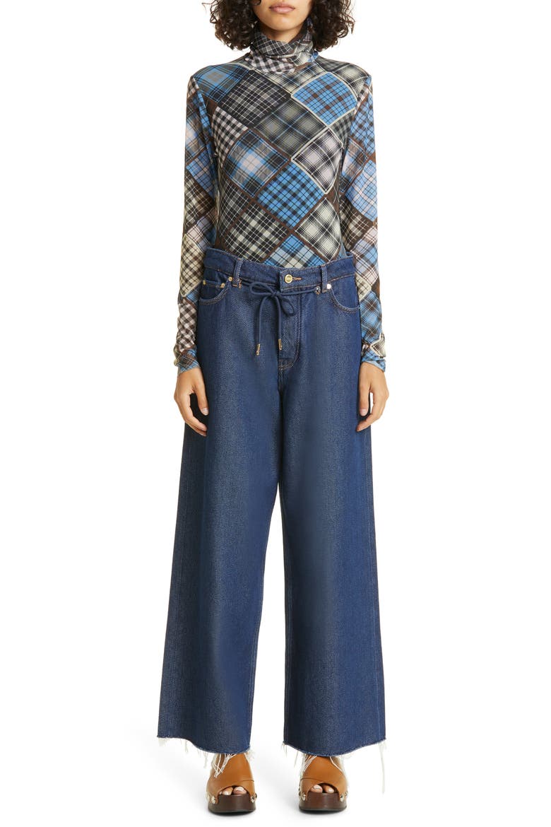 Print Turtleneck Mesh Top, Alternate, color, SILVER LAKE BLUE