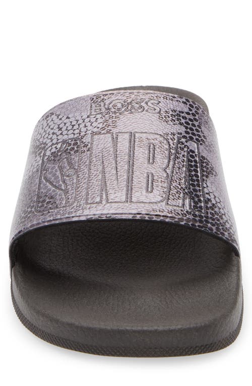 Hugo Boss Boss Nba Bay It Slide Sandal In Open Grey